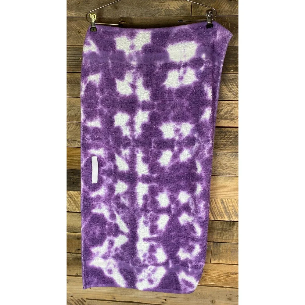 Tie Dye Hair Wrap Towel Soft 100% Cotton Purple & White Handmade 20X40 in